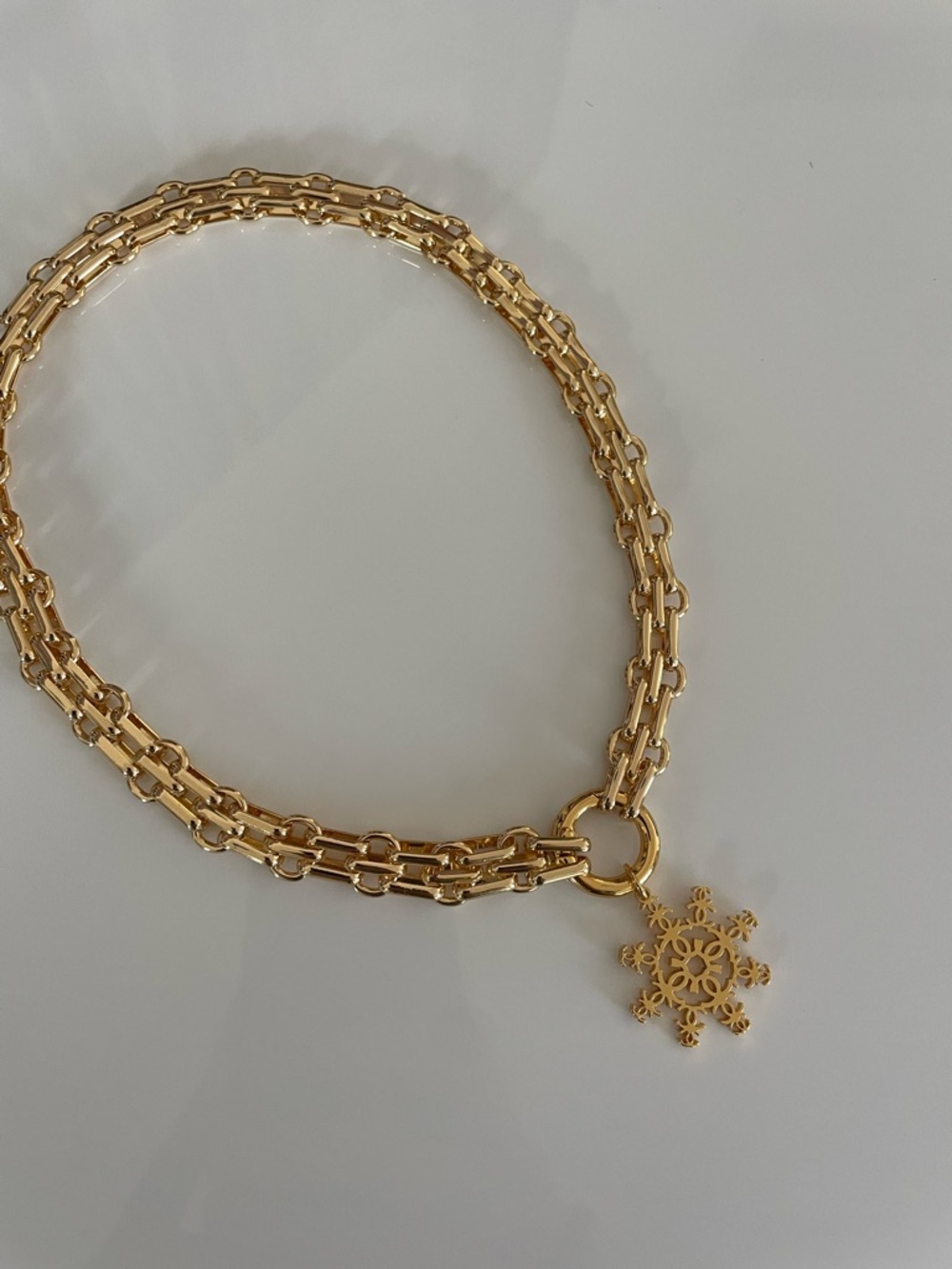 CC Gold Snowflake Pendant Chain Choker Necklace - Women Jewelry 17in